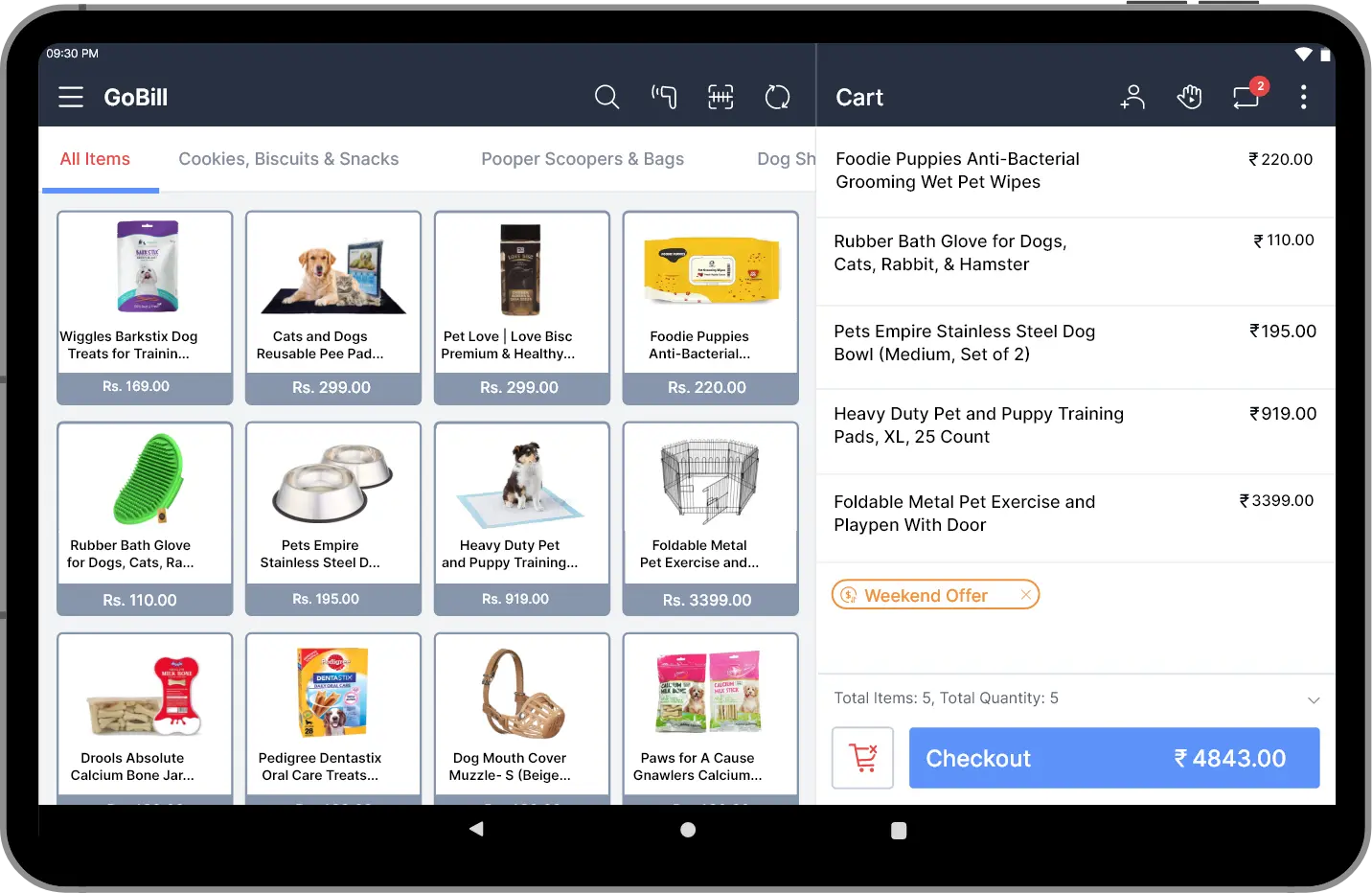 Retail Pet Store POS System on Tablet Screen